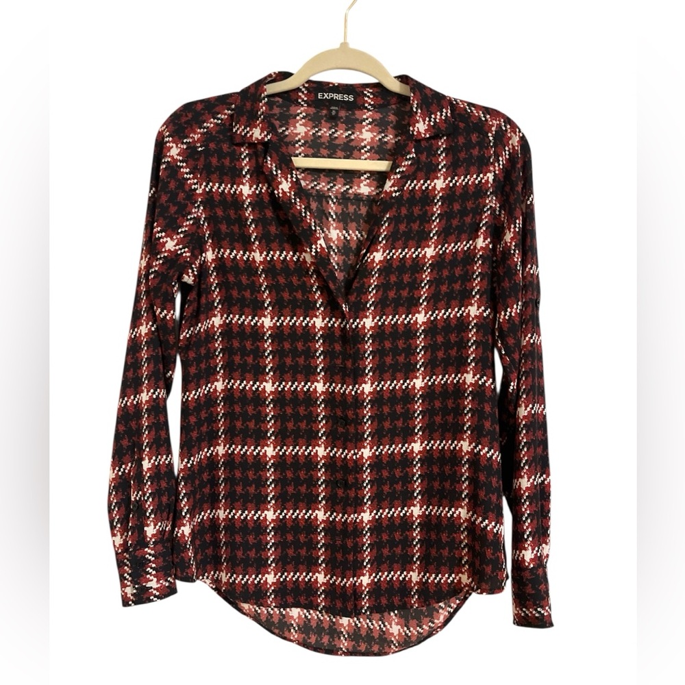 Express Long Sleeve Collared Button Down Patterned Blouse Size XS